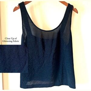 XSCAPE by Joanna Chen Glittering Black Cropped Tank M